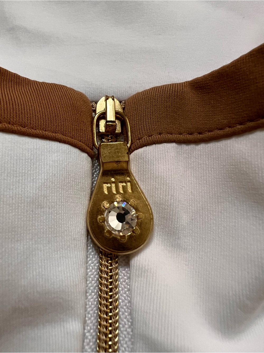 Brendratti Italy 46 White Camel Golf Quarter Zip Riri Crystal Pullover M/L - Picture 4 of 10